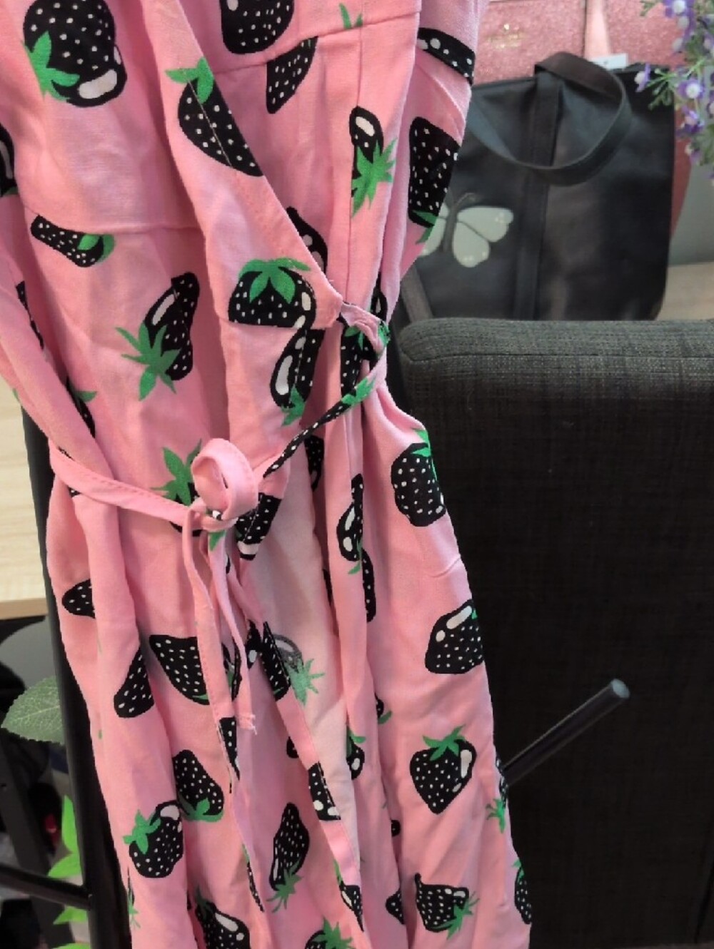Monki Pink Strawberry-Print Wrap Dress - Picture 3 of 5